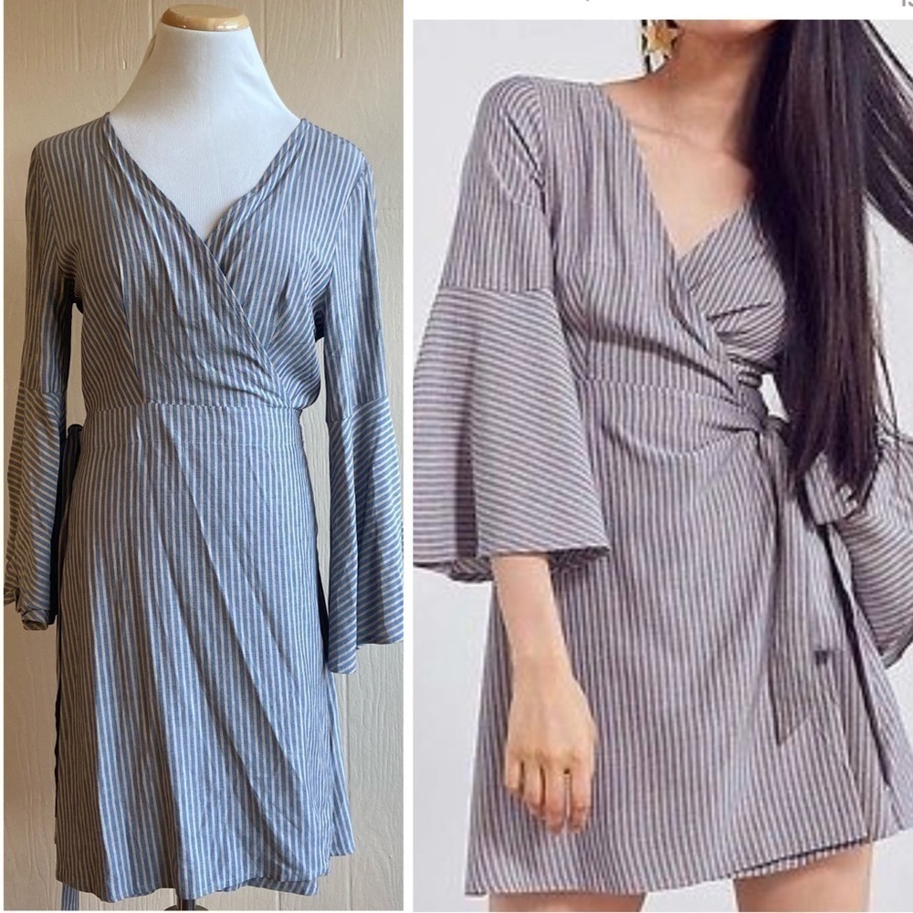 Urban Outfitters Ecoté Striped Bell Sleeve Wrap Dress